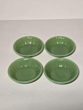 Vintage Akro Agate Toy Bowl Jadeite Green Glass Child 4pc Set