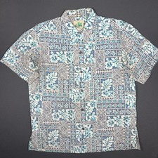 Vintage Paradise Bay Hawaiian Shirt Mens L Blue Tribal Floral Hawaiian USA Made