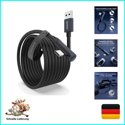 Link Cable 5m USB 3.0 to USB-C for Oculus Quest 3/2/Pro, Pico 4, PC VR Gaming...