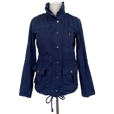 Banana Republic Women s Anorak Utility Jacket Ripstop Navy Blue Roll Sleeves XS