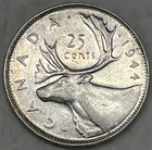 1944 Canada 25 Cents Silver Quarter. Very Light Wear And Sharp Detail.