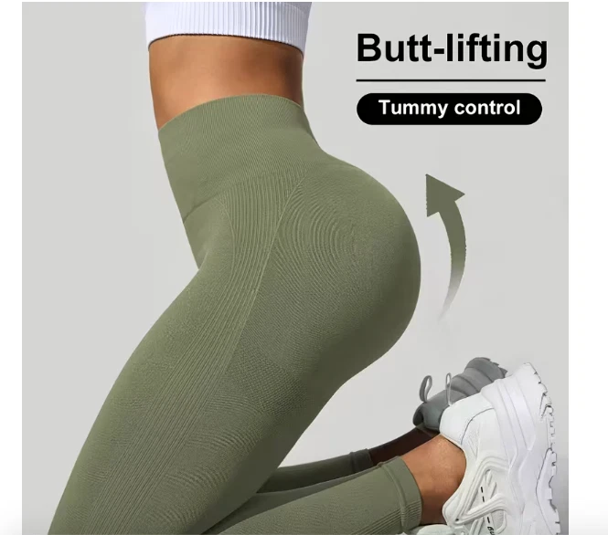 Seamless High-Waisted Yoga Pants Women Tummy Control Butt-Lifting 4-Way Stretch - Image 2 of 4