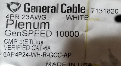 General Cable 7131820 23/4P GenSPEED 10,000 Cat6A 10GX 10G Plenum White /100ft