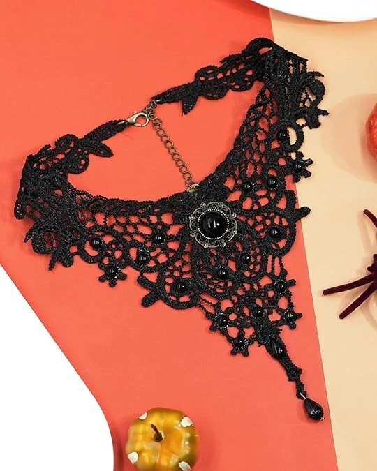 Gothic Lace Choker Necklace,Non Piercing Nipple Jewelry Body Chains for Men Wome - Image 4 of 4
