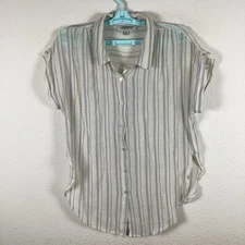Love Yourself Womens Button Up Shirt Sz XL Striped Short Sleeve Excellent