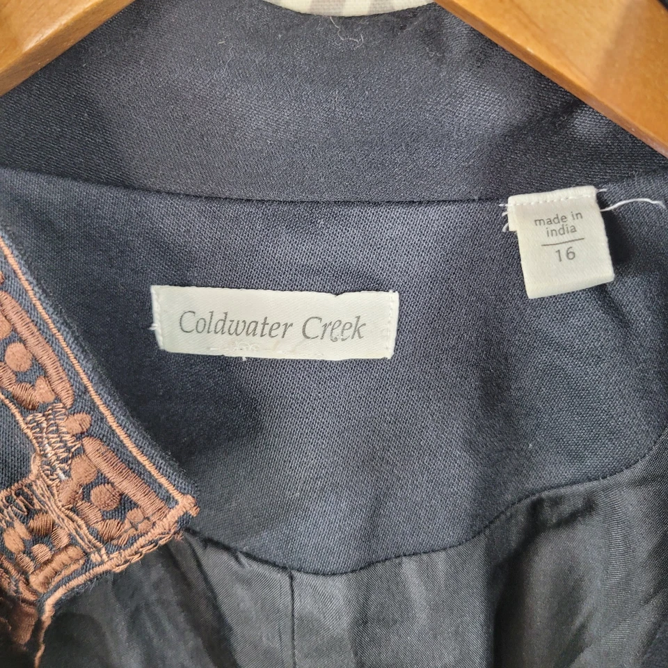 Coldwater Creek Talla 16 Boho Floral Bordado Chaqueta Blazer Vaquera Negro Tostado Foto 4 de 4