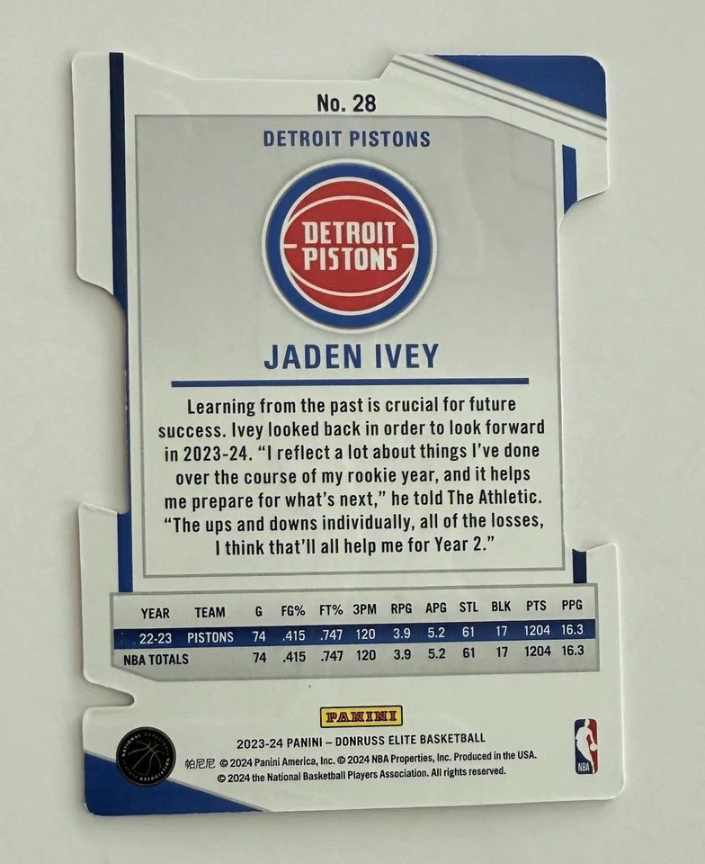 2023-24 Panini Elite Jaden Ivey Detroit Pistons 31/77 Red Die-Cut - Image 2 of 2