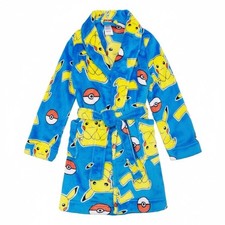 Pokemon Pikachu Poke Ball Boy's Soft Fleece Character Print Blue Bathrobe, Robe