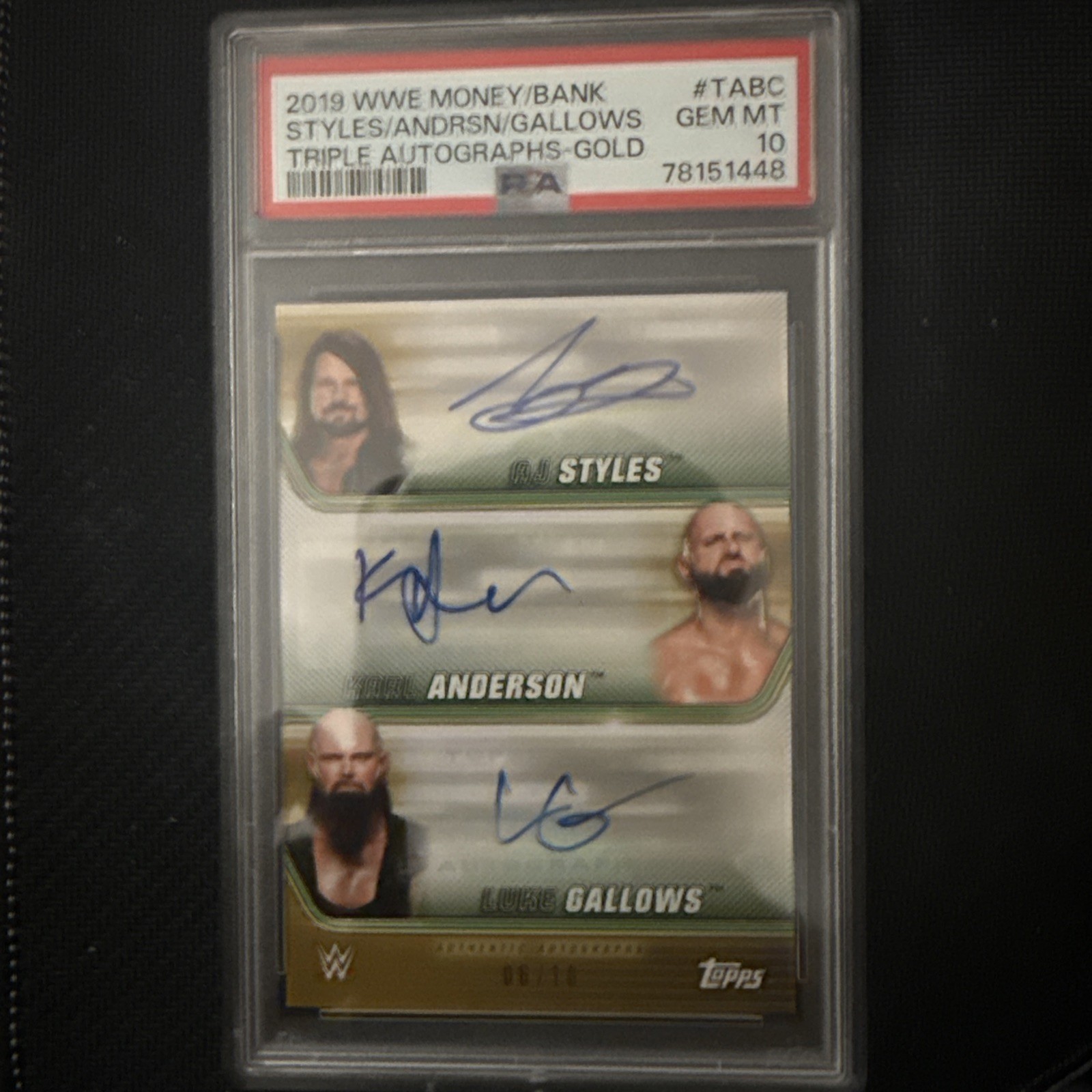 Psa 10 2019 Topps AJ Styles Gallows Anderson WWE Triple Auto Gold /10 Pop 1