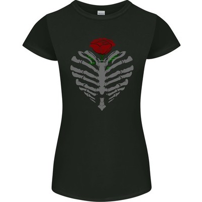 Rippen Käfig & Rose Gothic Heavy Metal Biker Damen Petite Schnitt T-Shirt