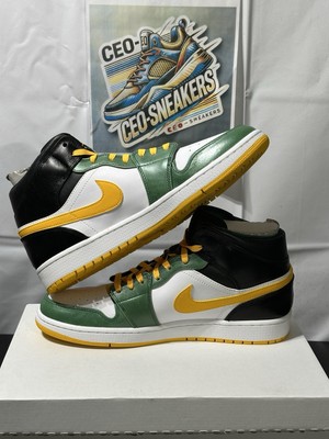 2013 Nike Air Jordan 1 Mid Retro Seattle Super Sonic Green Gold