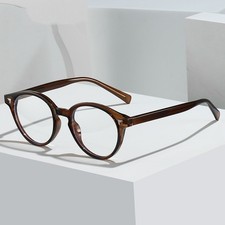 Fashion Retro Rivet Blue Light Blocking Glasses Vintage Round Frame Clear Lens