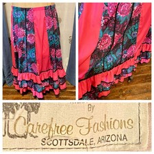 VTG Carefree Fashions Scottsdale Arizona Floral Skirt Boho Cottagecore Ruffle XL
