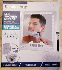 Brookstone LED Fogless Shower Mirror w/ Bluetooth Speaker, Cordless Rechargeable