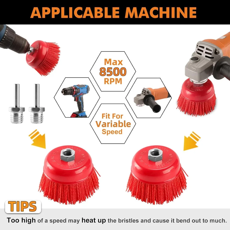 Conjunto de pincéis de filamento de náilon 4", pacote com 2 escovas de arame de cerdas abrasivas - Imagem 4 de 4