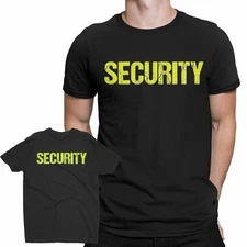 Mens Black & Neon Security T-Shirt - Screen Printed Front Back Event Staff Tee