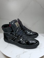 John Richmond High Top Leather Sneakers Women  s Size 38 Rhinestons Zip Back
