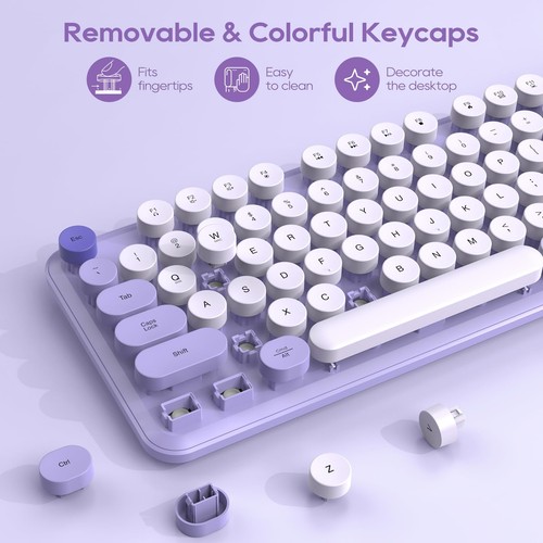 Wireless Keyboard and Mouse Combo, Cute Round Keycaps, Full-Size Retro Typewr... - Picture 3 of 9