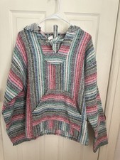 Mexican Baja Hoodie Womens M Hydration Nation Hippie Pullover Surfer Poncho