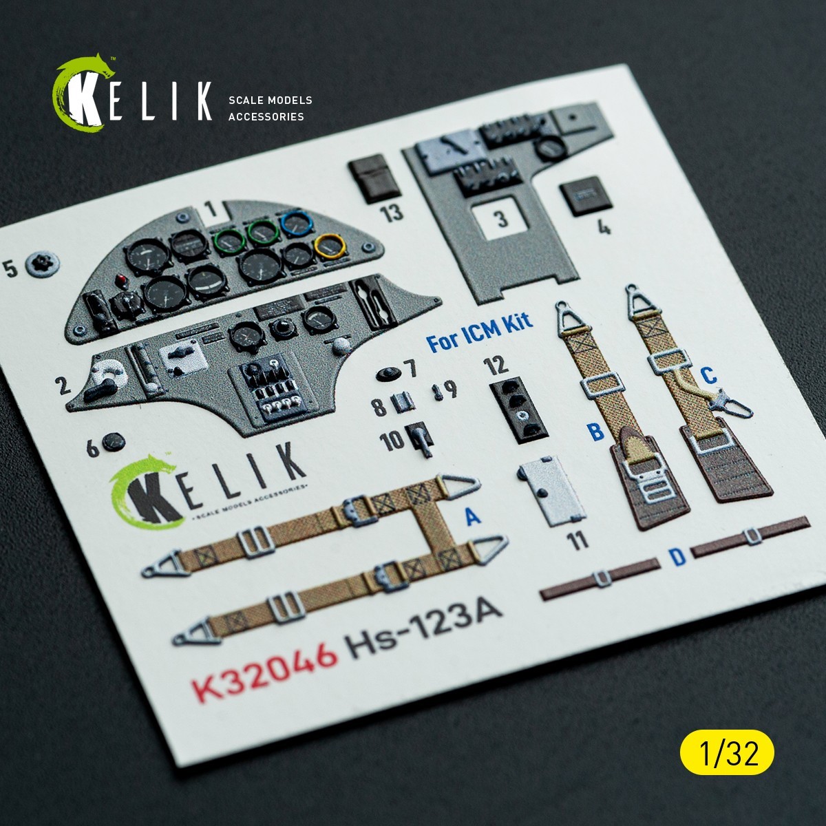 KeliK Hs-123A-1 3D Interior Decals for ICM Kit 1/32 K32046