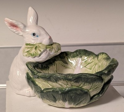 Dept. 56 Bunny Rabbit & Lettuce Cabbage Candy Bowl Dish Easter Spring Decor