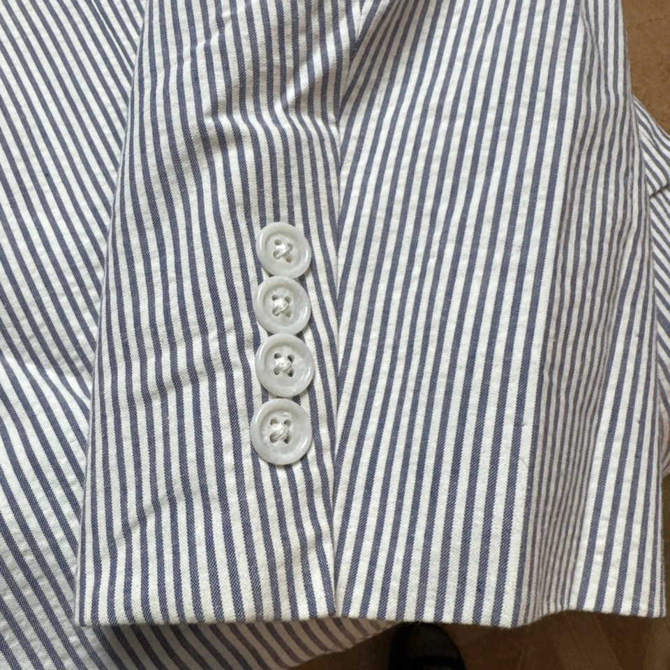 Jos A Bank Seersucker Double Breasted Suit 46R Blue White Striped 40 x 31 Pants - Image 2 of 4