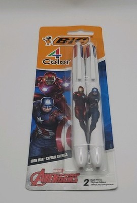 BIC 4-Color Marvel Avengers Ball Point Pens Iron Man Captain America 2 Pack
