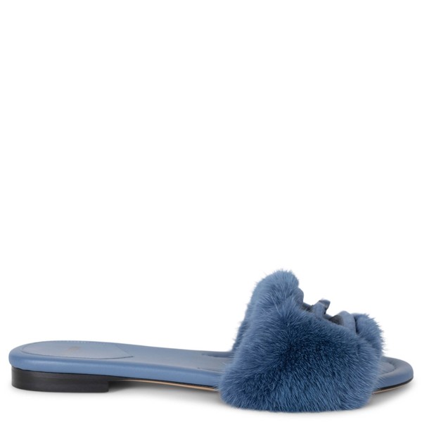 74205 authentische FENDI blaue BAGUETTE NERZ FELL SLIDE Sandalen Schuhe 39