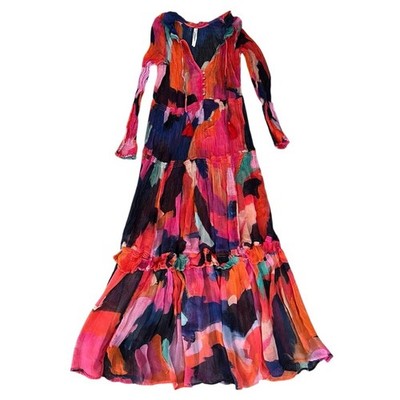 Anthropologie The Marais Women s Printed Chiffon Tiered Ruffle Maxi Dress Sz S