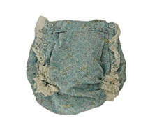 Vintage Diaper Cover Ruffled Rubber Plastic Bloomers Blue Floral Lace Snap SMALL
