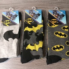3 Pairs NWT Bioworld BATMAN Crew Socks Mens Sz 6-12 DC Justice League