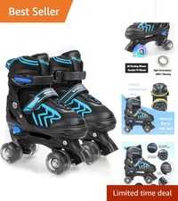 Adjustable Kids Roller Skates with Light-Up Wheels - Safe Stylish Blue Option