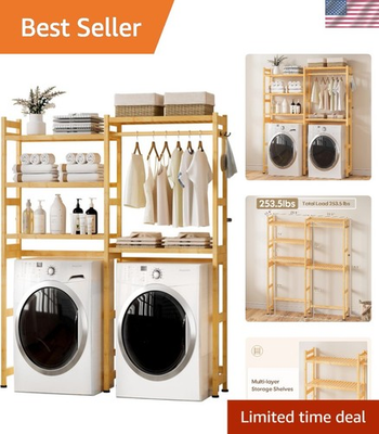 #ad Laundry Room Storage Shelf Bamboo Over Washer Dryer Adjustable Shelves $159.14