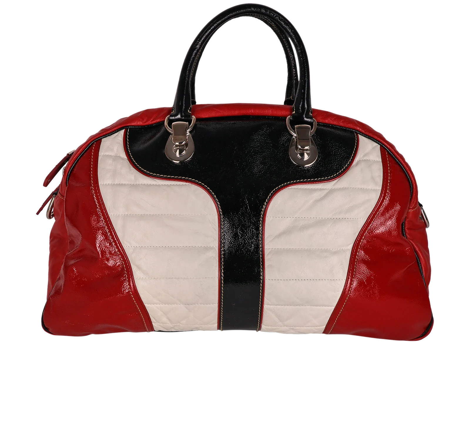 Gucci Bowling Snow Glam Bolso de Mano Cuero - Charol Blanco Negro Rojo