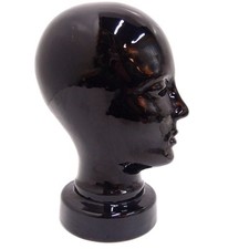 Keramikkopf Art déco Stil 30 cm Perückenkopf Figur Hut Kopfhörerhalter schwarz