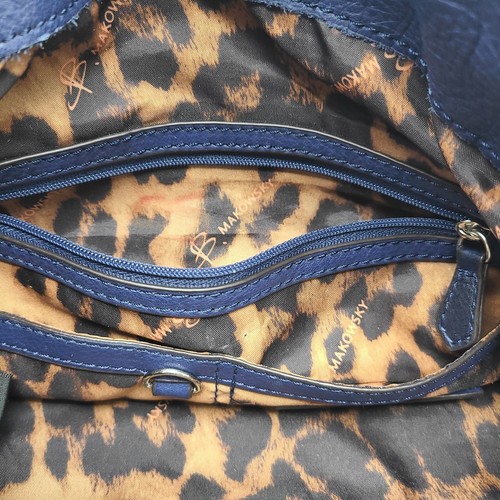 B. Makowsky Blue Genuine Leather Double Strap Large Hobo Tote Shoulder Bag - Picture 13 of 15
