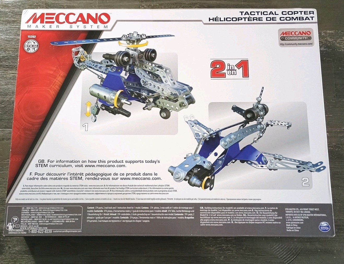 Meccano Tactical Copter 15302 Real Metal 374 Pieces Open Box Sealed Bags