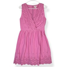 J Crew Dress Womens 4 Pink Floral Eyelet Sleeveless Lined V Neck