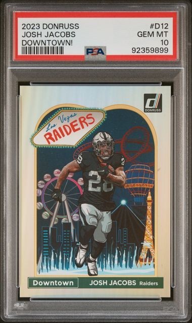 2023 Donruss Josh Jacobs Downtown! #D12 PSA 10 Gem Mint