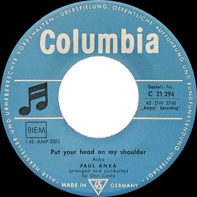 Paul Anka - Put Your Head On My Shoulder / Don't Ever Leave Me (7'', Single)