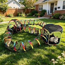 Outdoor Cat Enclosure Portable Pop Up Cat Mesh Tent with Tunnel for Cat Foldable