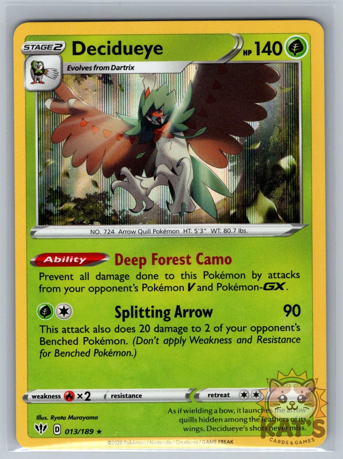 Decidueye 013/189 Holo Rare Darkness Ablaze Pokemon Near Mint