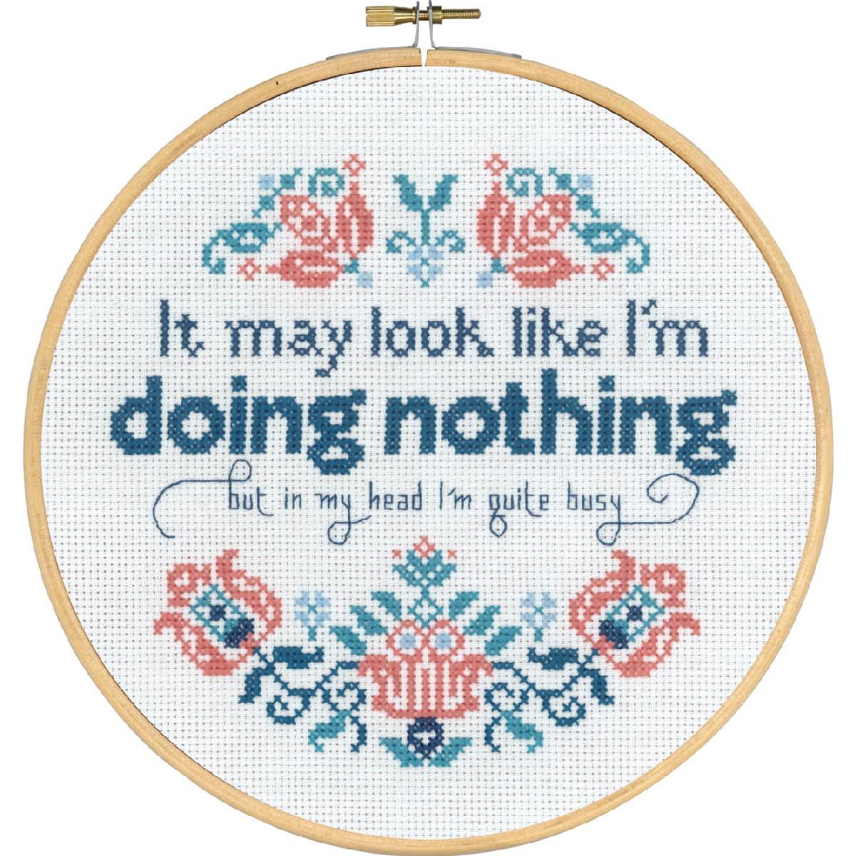Permin counted cross stitch kit with hoop ""Doing Nothing"", Diam. 20cm, DIY, 92-9