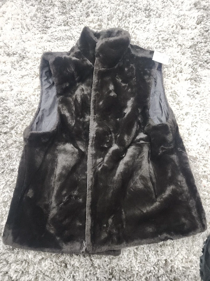 Chaleco acrílico reversible de piel de felpa Blassport para dama. Talla Grande Marrón Oscuro lux Foto 3 de 3