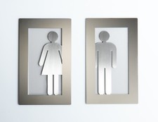 Türschild Set Frau und Mann aus Edelstahl Figur matt gebürstet, Rahmen glänzend 