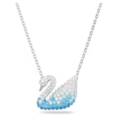 Swarovski Iconic Swan Pendant, Blue, Rhodium Plated, Medium
