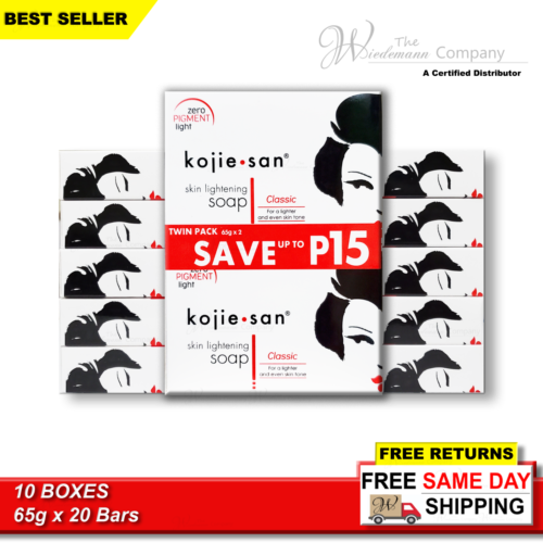 Original Kojie San Skin Lightening Kojic Acid Soap 65g x 20 Bars Expires 2025 - Picture 1 of 6