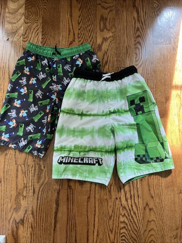 Minecraft Boys Swim Trunks Elastic Waist Quick-Dry Size 10/12 (Lot Of Two)