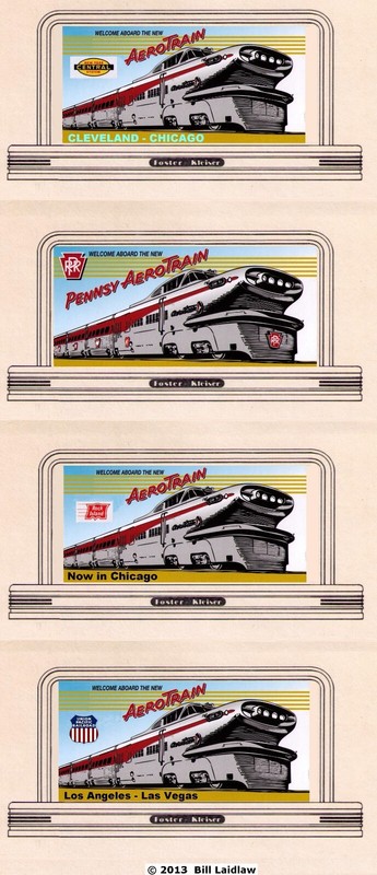 4 roadside billboard signs Z scale, AeroTrain - NYC / PRR / UP / Rock Island