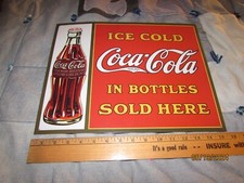 Vintage Coca Cola Sign Tin Metal Soda Pop Bottle Advertising Ice Cold Sold Here